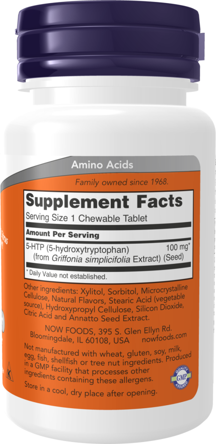 NOW Foods - 5-HTP 100 mg rágótabletta, 90 darab - Image 2