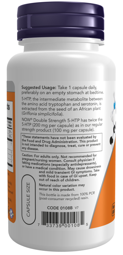NOW Foods - 5-HTP Glycin, Taurin & Inositol tartalmú kapszula, 200mg - 60 darab - Image 2