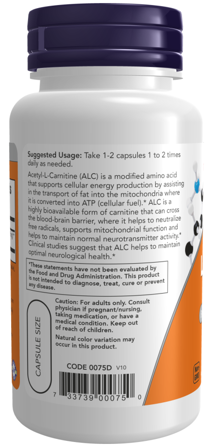 NOW Foods - Acetil-L-karnitin, 500 mg - 50 kapszula - Image 3