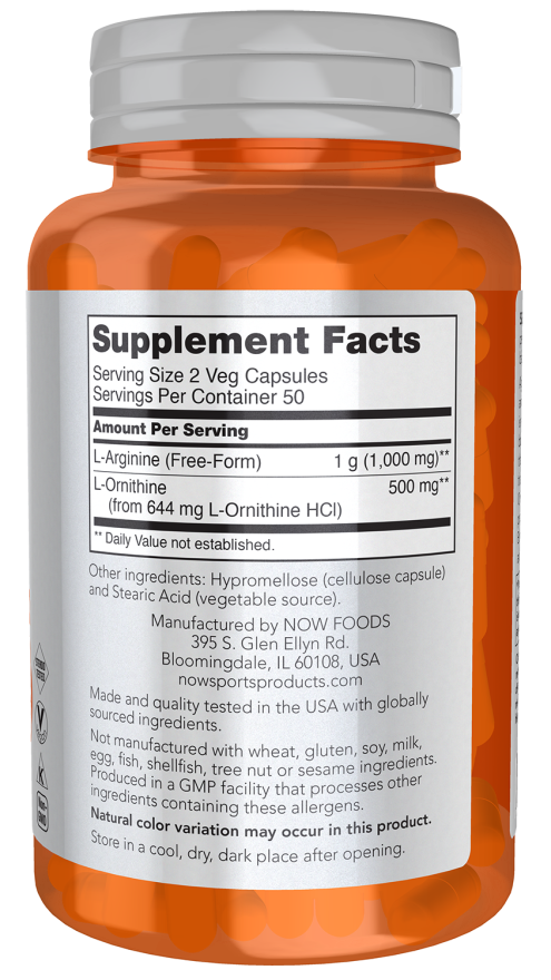 NOW Foods - Arginin és Ornithin, 500/250 mg - 250 kapszula - Image 2
