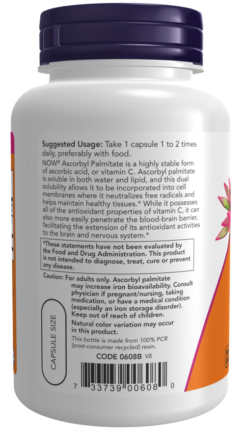 NOW Foods - Aszkorbil-palmitát, 500 mg - 100 kapszula - Image 3