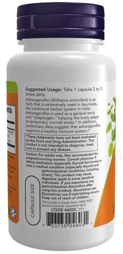 NOW Foods - Ashwagandha kivonat, 450 mg - 90 kapszula - Image 3