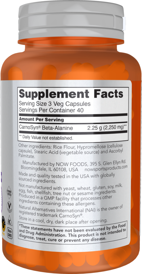 NOW Foods - Beta-Alanin 750 mg - 120 kapszula - Image 2