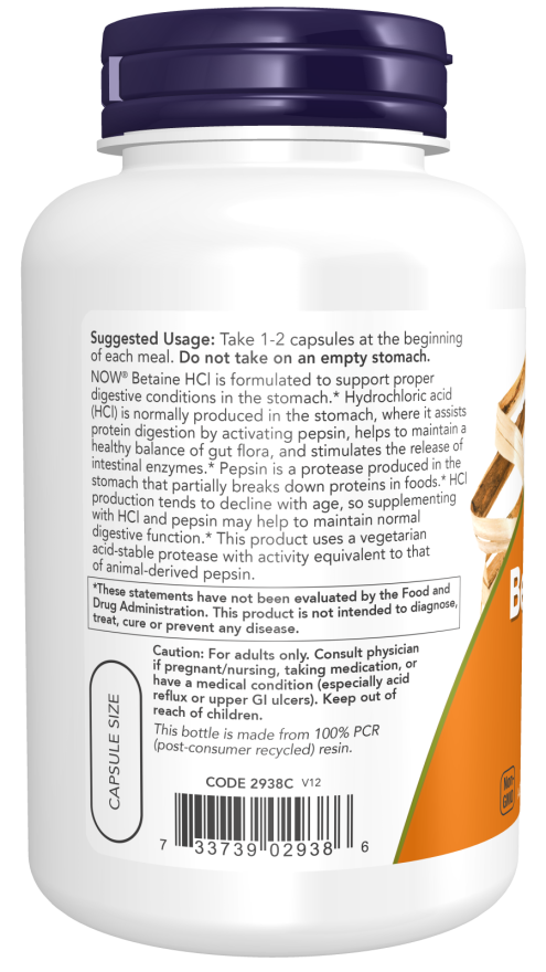 NOW Foods - Betain HCl 648 mg - 120 kapszula - Image 3