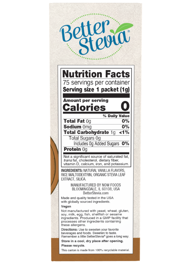 NOW Foods - Jobb Stevia Csomagok, Francia Vanília - 75 csomag - Image 2