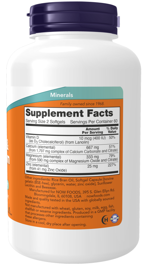 NOW Foods - Kalcium & Magnézium D-vitaminnal és Cinkkel - 240 lágy kapszula - Image 2
