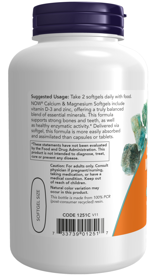 NOW Foods - Kalcium & Magnézium D-vitaminnal és Cinkkel - 240 lágy kapszula - Image 3