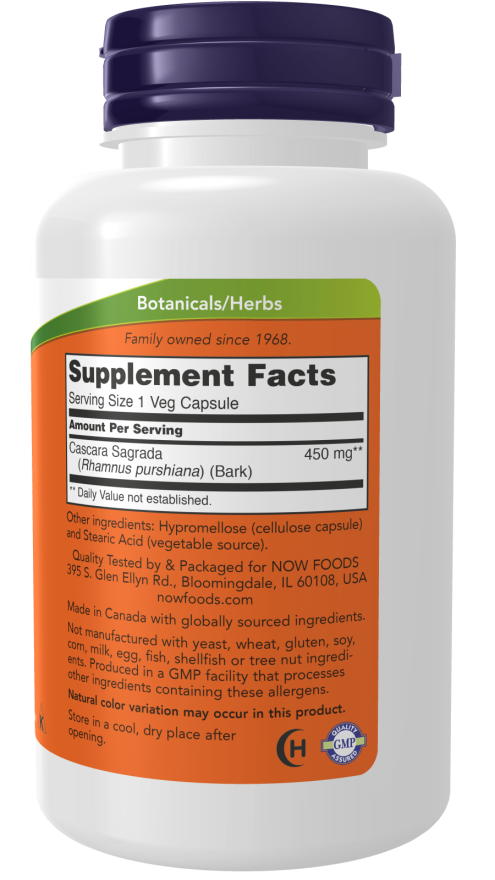 NOW Foods - Cascara Sagrada + 450 mg, 250 kapszulák - Image 2