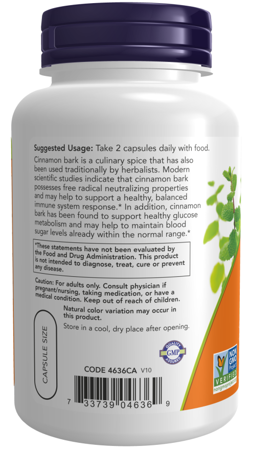 NOW Foods - Fahéjkéreg, 600mg - 120 kapszula - Image 3