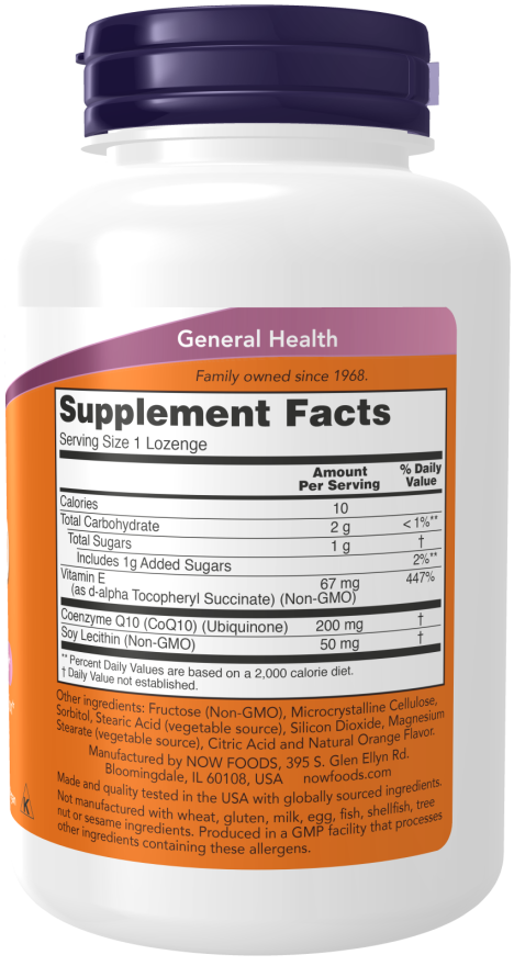 NOW Foods - CoQ10 Lecitinnel és E-vitaminnal, 200mg (Rágótabletta) - 90 pastilla