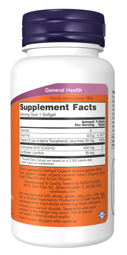 NOW Foods - CoQ10 Vitamin E-vel és Napraforgó Lecitinnel, 400mg - 30 lágy kapszula - Image 2