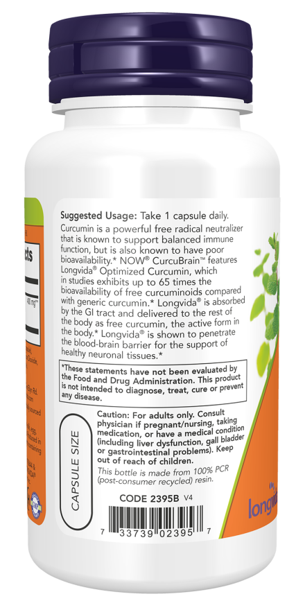 NOW Foods - CurcuBrain, 400 mg - 50 kapszula - Image 3