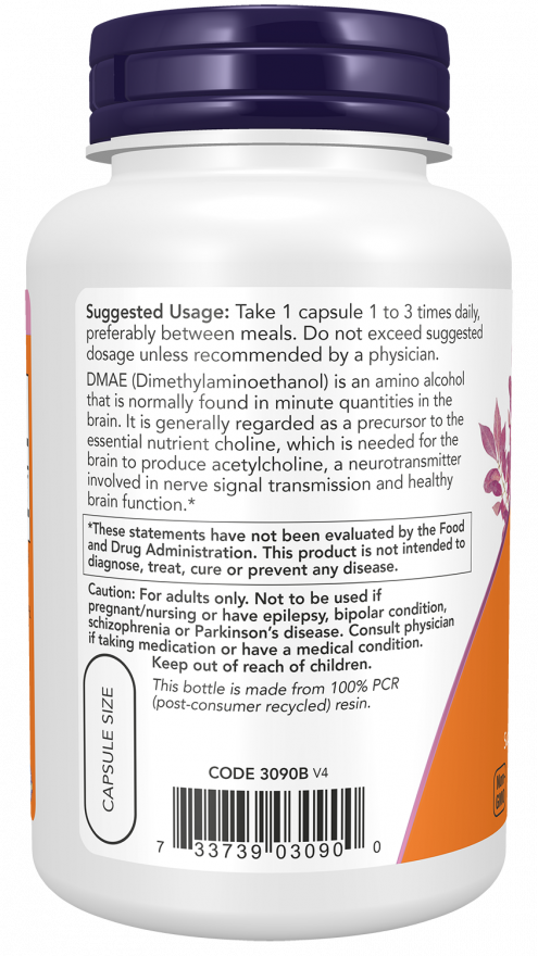 NOW Foods - DMAE (Dimetilaminoetanol) 250 mg - 100 kapszula - Image 3