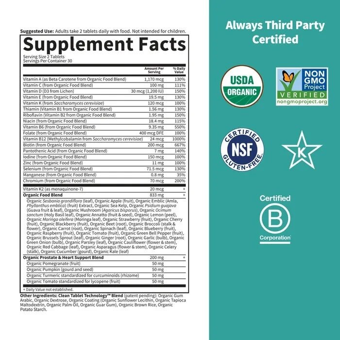 Mykind Organics - Férfiak Multivitaminja 40+ Korosztálynak, 60 Vegán Tabletta - Image 2