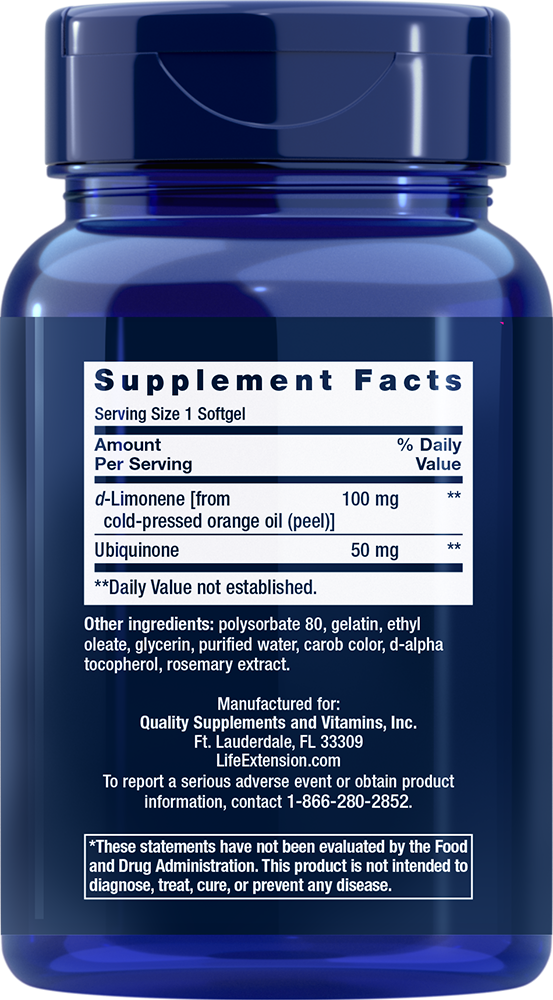 Life Extension - Super Absorbable CoQ10 d-Limonennel, 50 mg - 60 lágy kapszula - Image 2