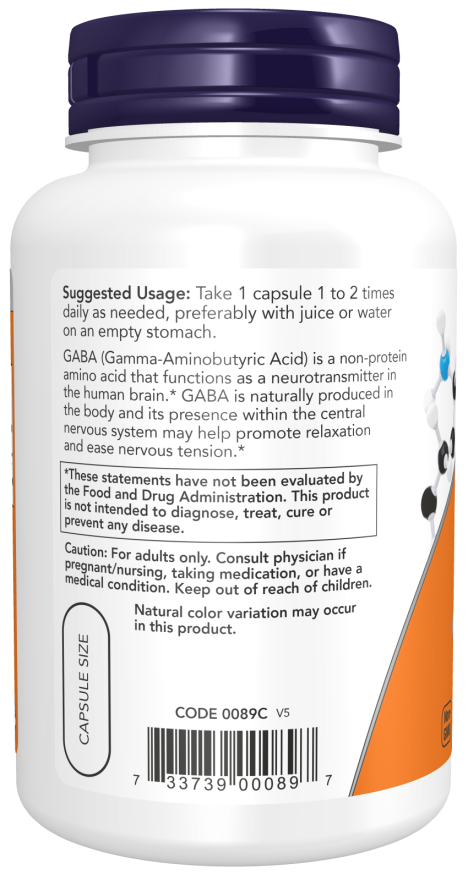 NOW Foods - GABA 750 mg, 200 kapszula - Image 3