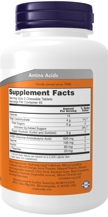 NOW Foods - GABA rágótabletta taurinnal, inozitollal és L-theaninnal - 90 rágótabletta - Image 2