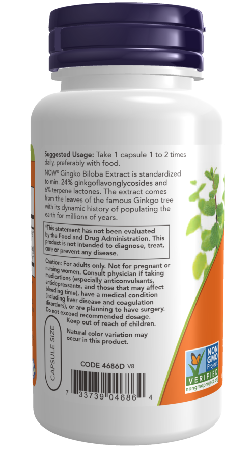 NOW Foods - Ginkgo Biloba, 60 mg - 60 kapszula - Image 3