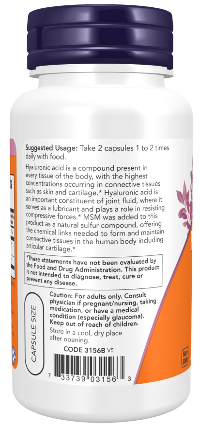 NOW Foods - Hialuronsav MSM-mel, 50 mg - 60 kapszula - Image 3