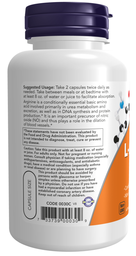 NOW Foods - L-Arginin 500 mg, 250 kapszula - Image 3