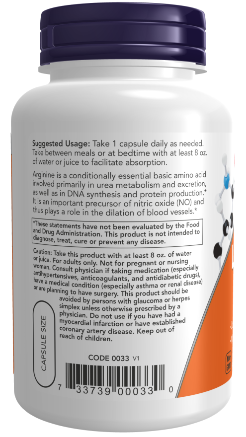 NOW Foods - L-Arginin, 700 mg - 180 kapszula - Image 3