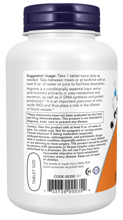 NOW Foods - L-Arginin, 1000 mg - 120 tabletta - Image 3