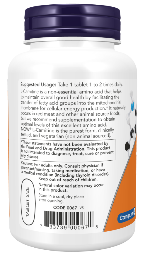 NOW Foods - L-Carnitin 1000 mg, 50 tabletta - Image 3