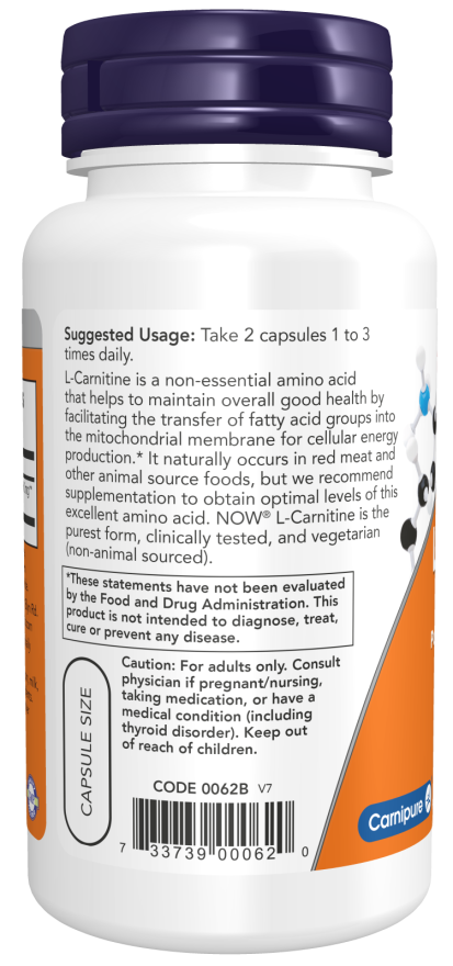 NOW Foods - L-Carnitin 250 mg - 60 kapszula - Image 3