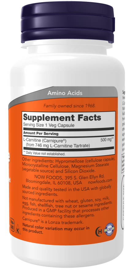 NOW Foods - L-Carnitin 500 mg - 60 kapszula - Image 2