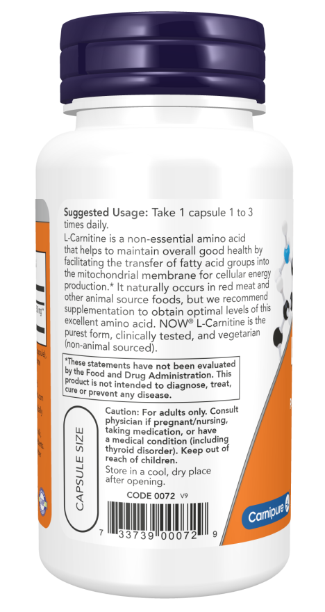 NOW Foods - L-Carnitin 500 mg - 60 kapszula - Image 3