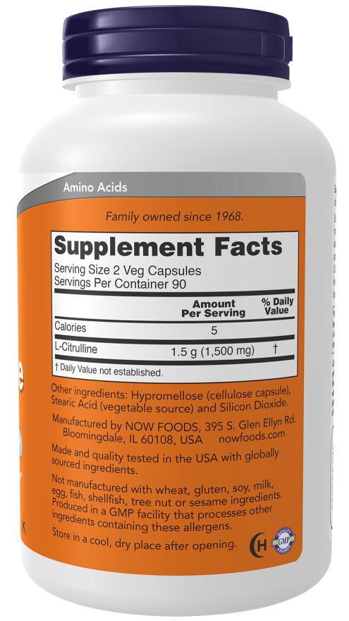 NOW Foods - L-Citrullin, 750 mg - 90 kapszula - Image 4