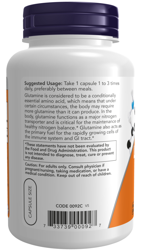 NOW Foods - L-Glutamin, 500 mg - 120 kapszula - Image 3