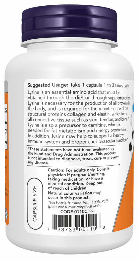 NOW Foods - L-Lizin, 500 mg - 250 kapszula - Image 3