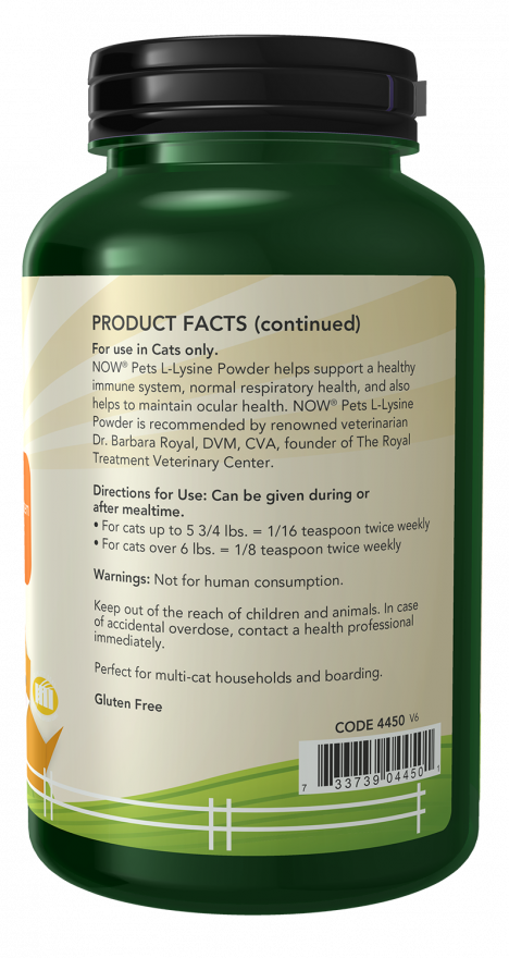 NOW Foods - L-Lizin kiegészítő macskáknak - 226g - Image 2