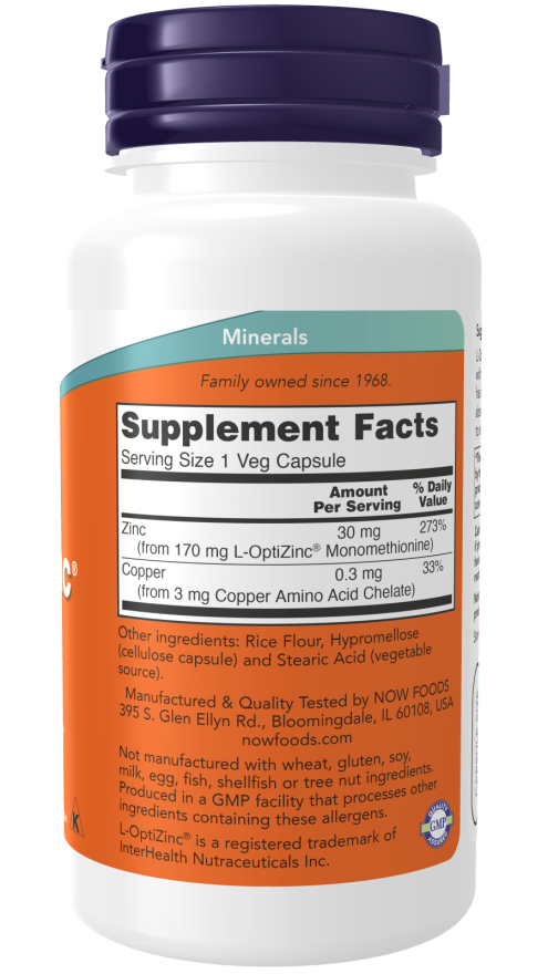 NOW Foods - L-OptiZinc, 30 mg - 100 kapszula - Image 2