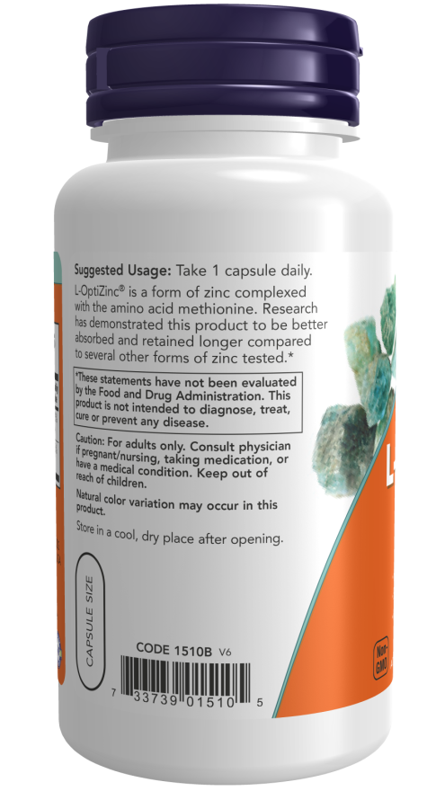 NOW Foods - L-OptiZinc, 30 mg - 100 kapszula - Image 3