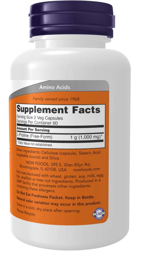 NOW Foods - L-Proline 500 mg - 120 kapszula - Image 2