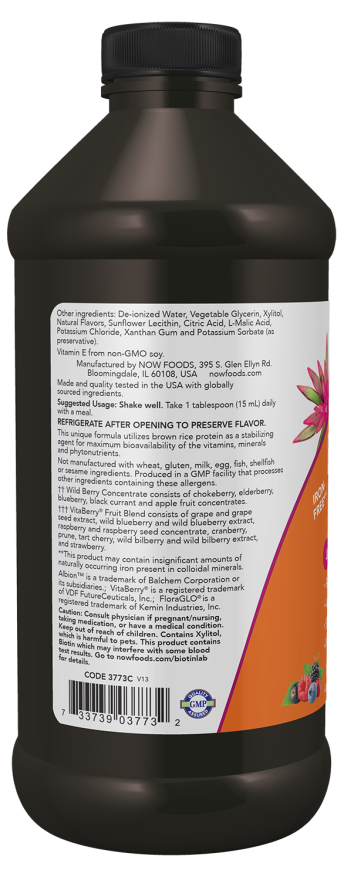 NOW Foods – Folyékony Multivitamin, Vad Bogyós (Vasmentes) - 473 ml - Image 3
