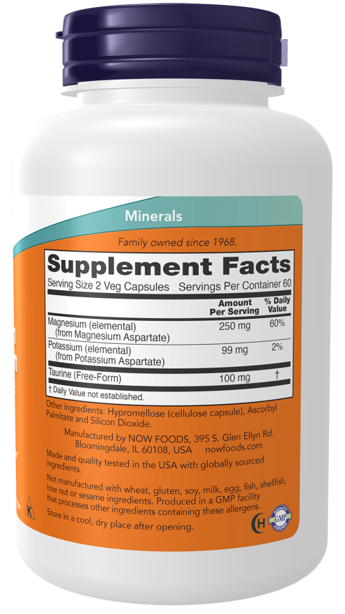 NOW Foods - Magnézium és Kálium Aszpartát Taurinnal - 120 kapszula - Image 2