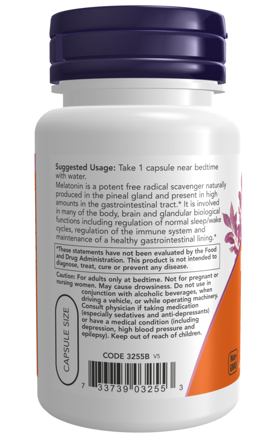 NOW Foods - Melatonin, 3 mg - 60 kapszula - Image 3
