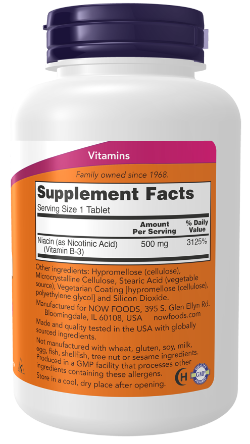 NOW Foods - Niacin 500 mg - 250 tabletta - Image 2