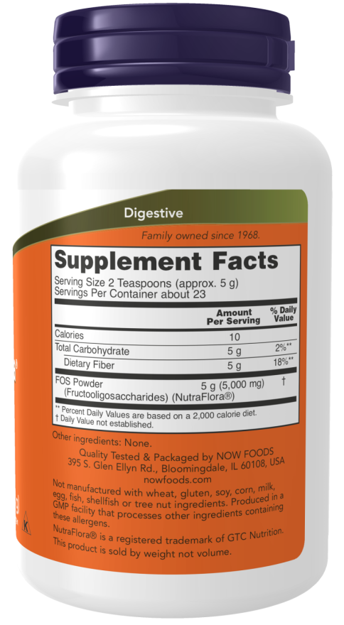 NOW Foods - NutraFlora FOS, Tiszta Por - 113g