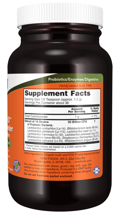 NOW Foods - Probiotic-10, 50 Milliárd Baktériumtartalmú Probiotikus Por - 57g - Image 2