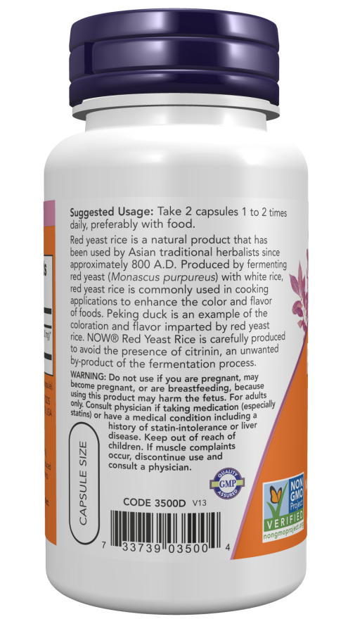 NOW Foods – Vörös Rizs Élesztő, 600mg - 60 kapszula - Image 3