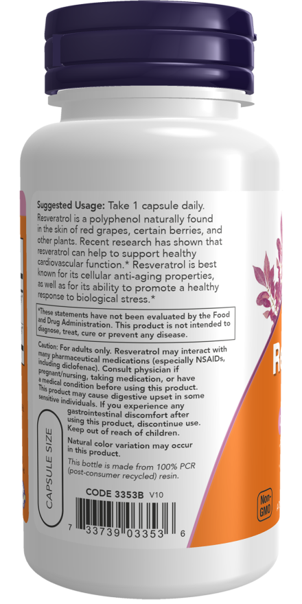 NOW Foods - Természetes Resveratrol vörösbor kivonattal, 200 mg - 60 kapszula - Image 3