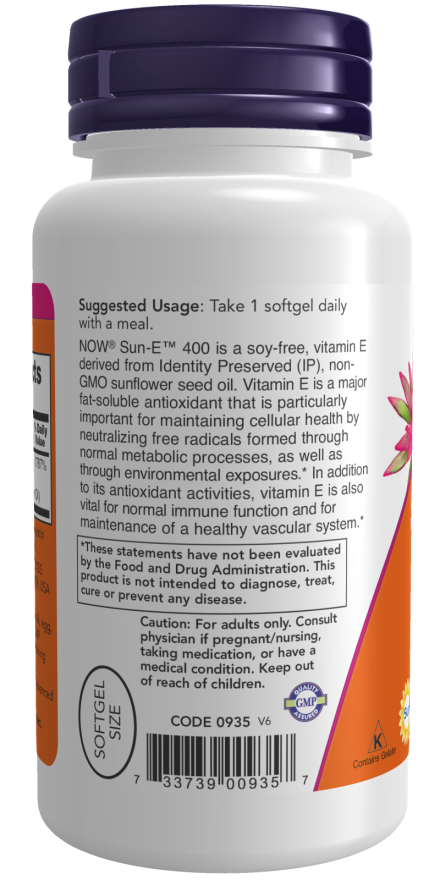 NOW Foods - Sun-E 400 IU, 60 lágyzselatin kapszula - Image 3