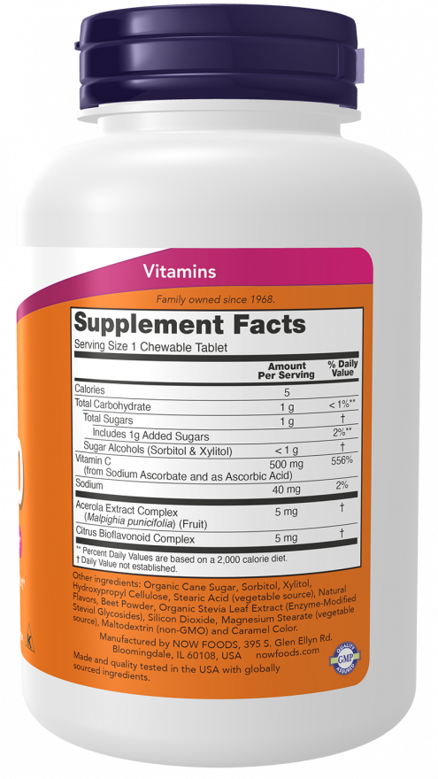 NOW Foods - C-vitamin 500 mg rágótabletta, cseresznye ízű - 100 tabletta - Image 2