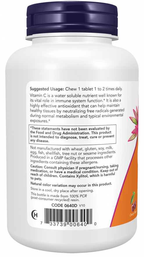 NOW Foods - C-vitamin 500 mg rágótabletta, cseresznye ízű - 100 tabletta - Image 3