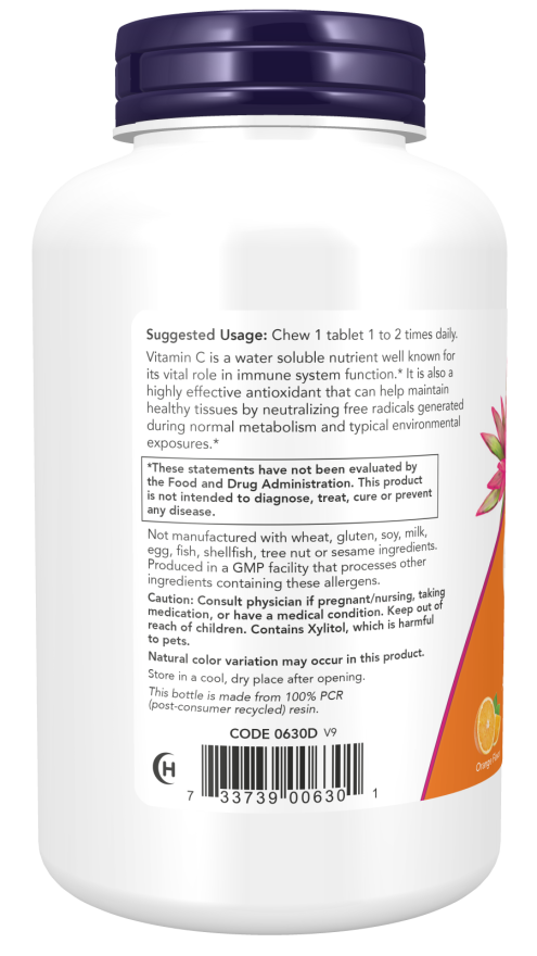 NOW Foods - C-vitamin 500 mg rágótabletta, narancs ízű - 100 tabletta - Image 3