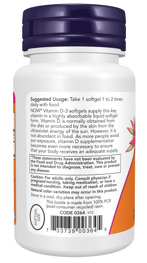 NOW Foods - D-3 Vitamin, 400 IU - 180 lágyzselatin kapszula - Image 3